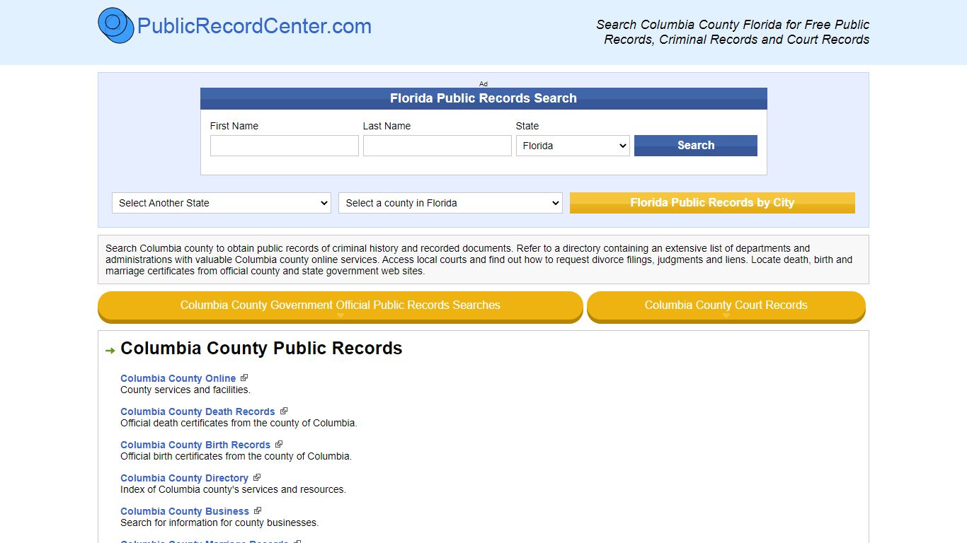 Columbia County Florida Free Public Records - Court ...