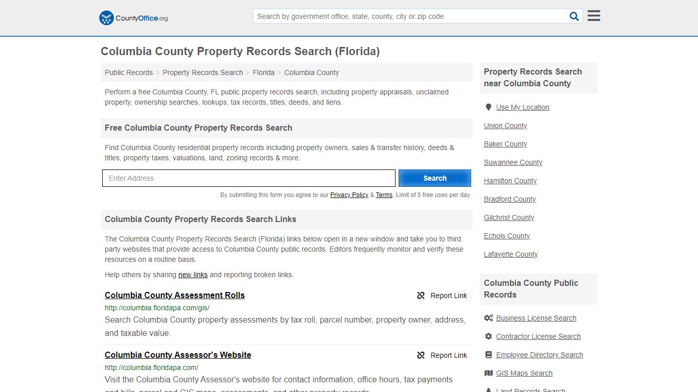 Property Records Search - Columbia County, FL (Assessments ...